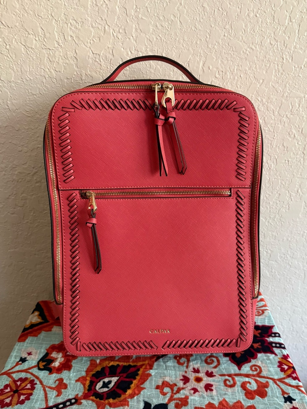 CALPAK Kaya 15" Laptop Backpack Cranberry Red Faux Leather Travel Work Bag - Picture 14 of 15